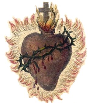 &nbsp;The Sacred Heart is shown wounded, encircled by a crown of thorns, surmounted by a Cross, and aflame with love for mankind. This symbol springs from the vision of the Sacred Heart had by St. Margaret Mary Alacoque.